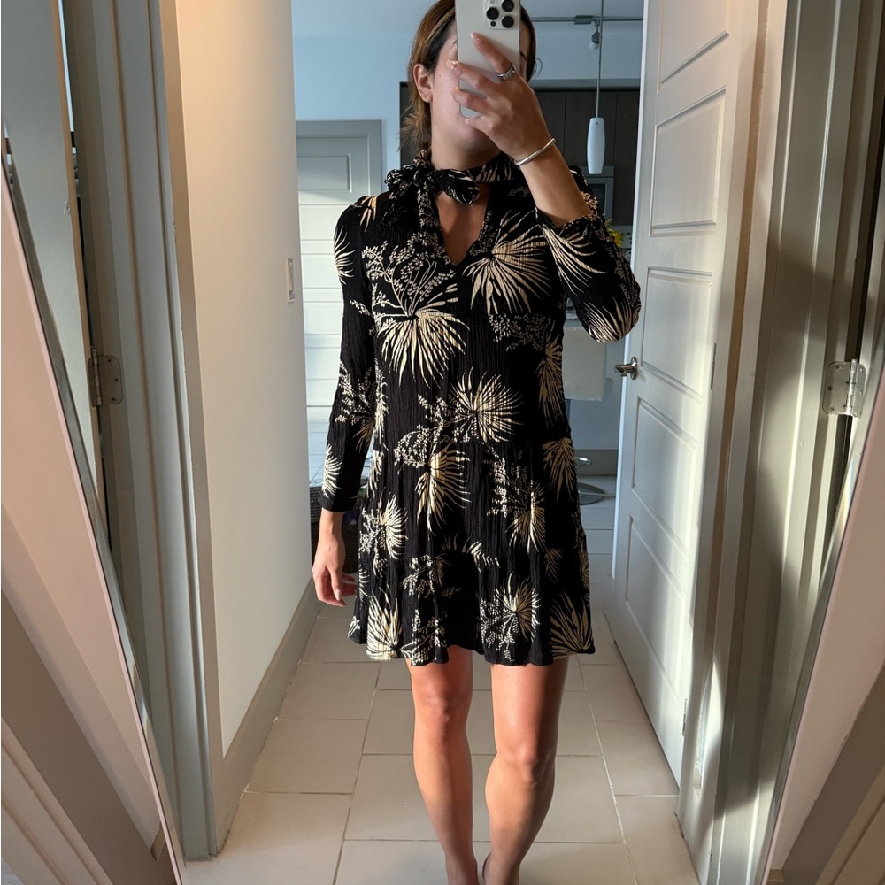 ba&sh Black and Gold Pleated Fit and Flare Dress
